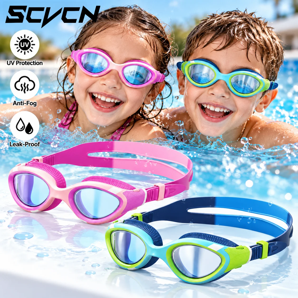 Swim Goggles Anti Fog Uv - 2 PACK SCVCN Kids Swim Eyewear