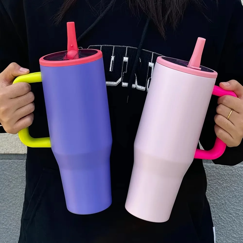 2025 New 40oz Cross Border Double Layer Ice King Cup Leak Proof Foldable Straw Lid Portable Direct Drinking Mouth Car Cup Gifts