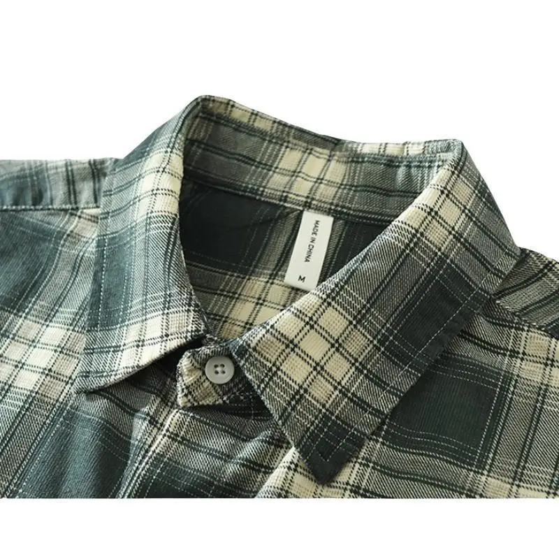남성용 한국 스타일 용수철, 코튼 100% 격자 무늬 셔츠, 긴팔 투인다운 칼라, 비즈니스 캐주얼 슬림핏 의류, 여름