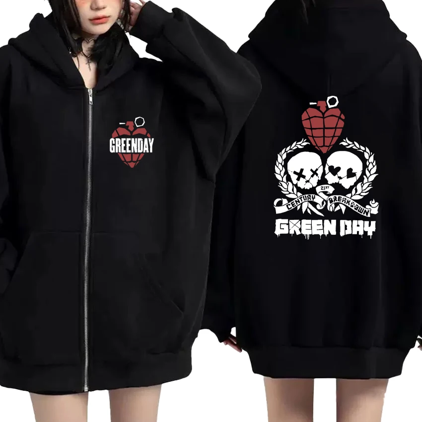 

Green Day World Tour Zipper Hoodies Men Women Long sleeve Outerwear Unisex Streetwear Hip Hop Style Autumn Winter Fleece Coats