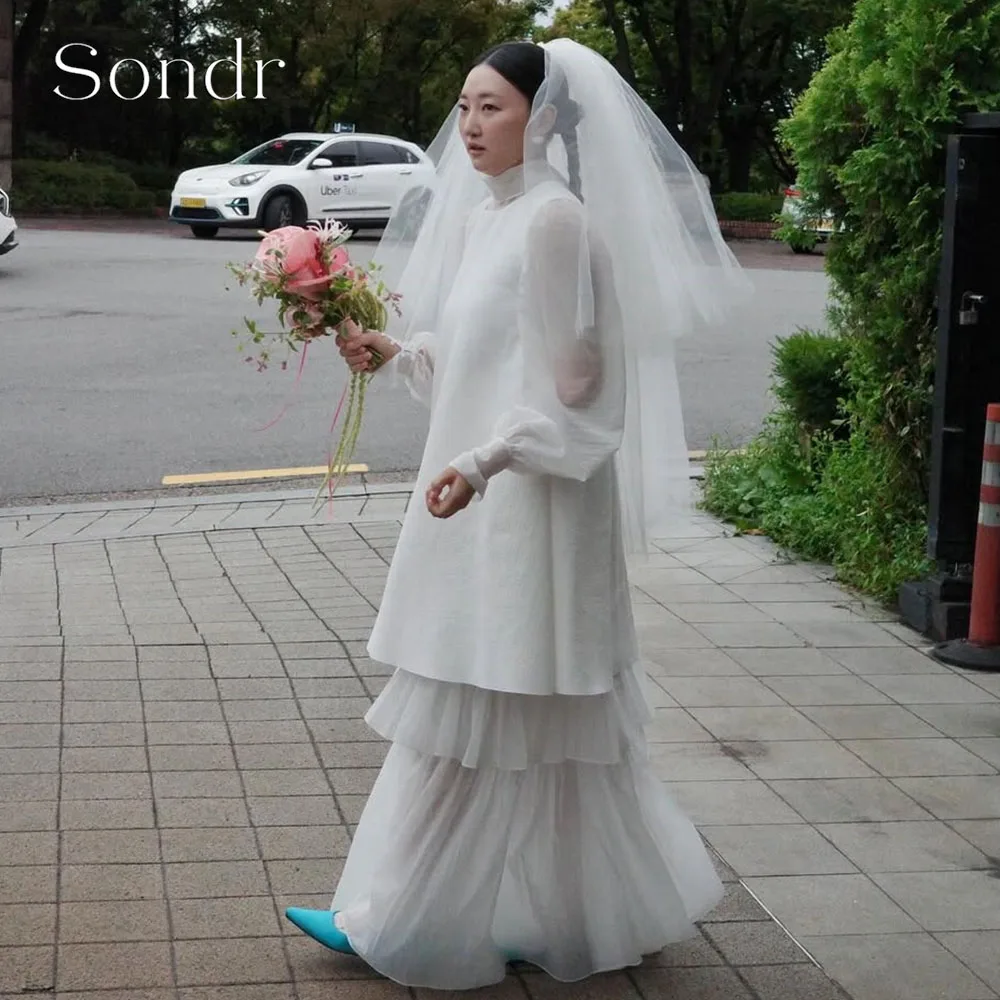 Sondr Customized 2 Pieces A Line Korean Wedding Snap Dresses Tiered Long Bridal Evening Gown Photo Shoot Dresses