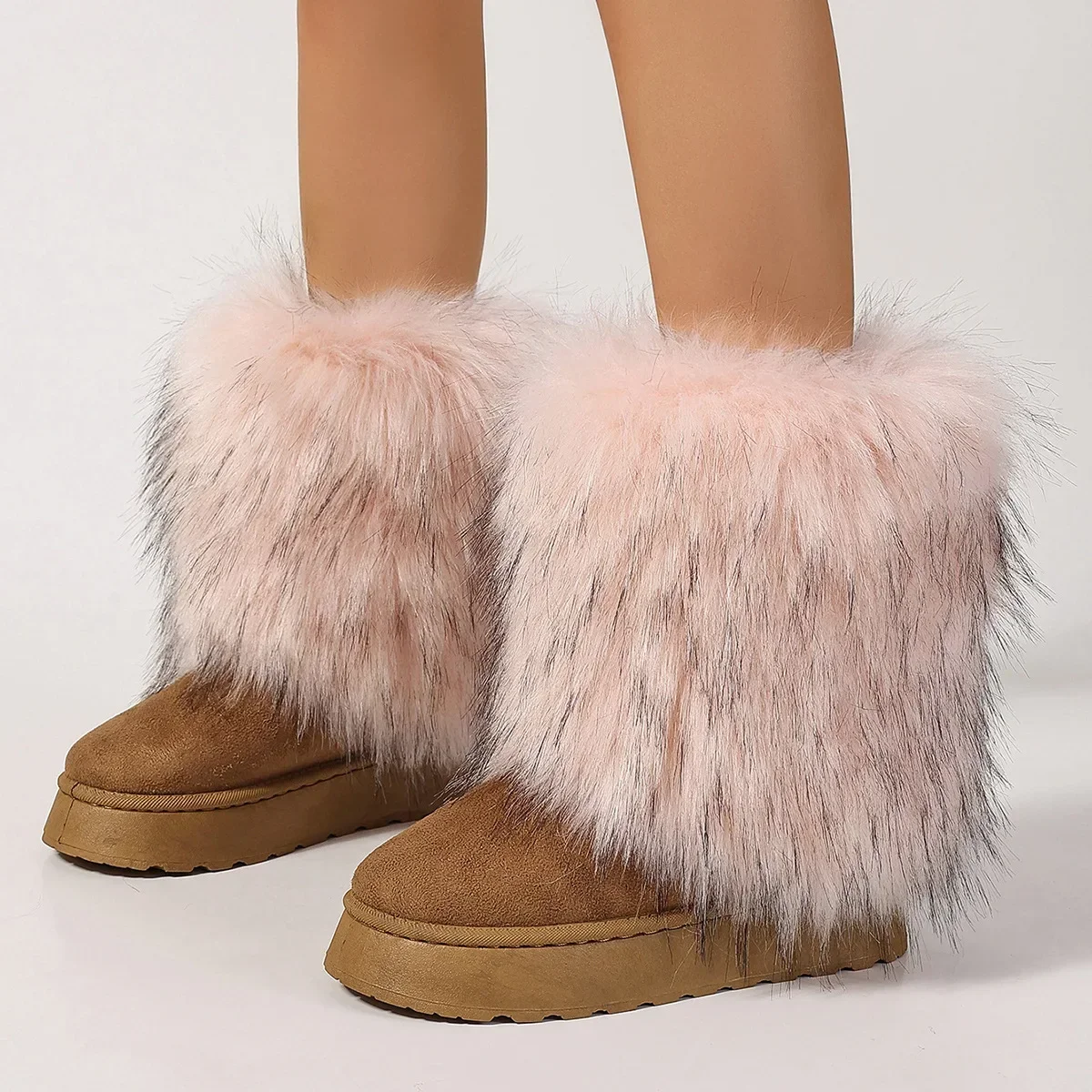 Furry Boots for Women Winter 2024 New Hot Girl Street Fashion Cute Warm Thick Bottom Mid-tube Snow Boots Femele Botas Femininas