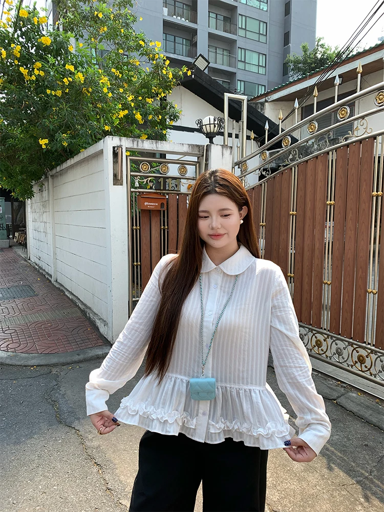 

Повседневная женская рубашка с длинным рукавом, воротником с рюшами и цветочным принтом, больших размеров, удобная, хлопковая, весенняя, новая, модная