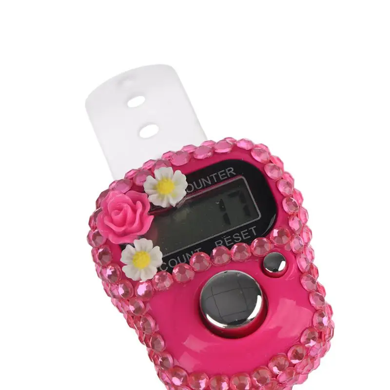1pc Sparkling Flower Rhinestone Clicker 6 Colors Resettable Finger Counter for Meditation Praying Tasbih Hobby Activities