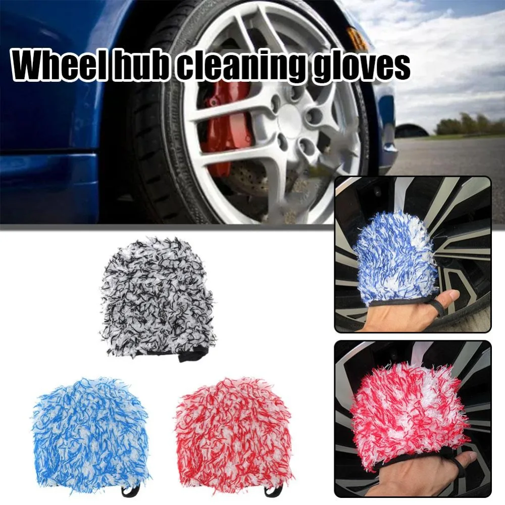 Double-Side Wheel Detailer Wash Glove Microfiber Finger Pocket Wheel Hub Cleaning Gloves Auto Detailing Car Cleaning