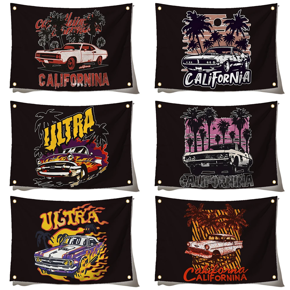 90x150cm Vintage Car Flag Racing Poster Wall Tapestry Bedroom Dorm Decor Merch Gift Ideas Birthday Gift Indoor Outdoor Decor