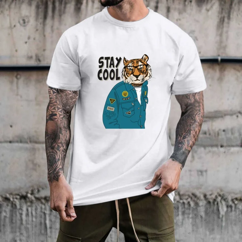 Trendy Tiger with Glasses Graphic Heat Transfer White Ink Iron - on Patch, Street - style, Suitable for T - shirts/Clothes,