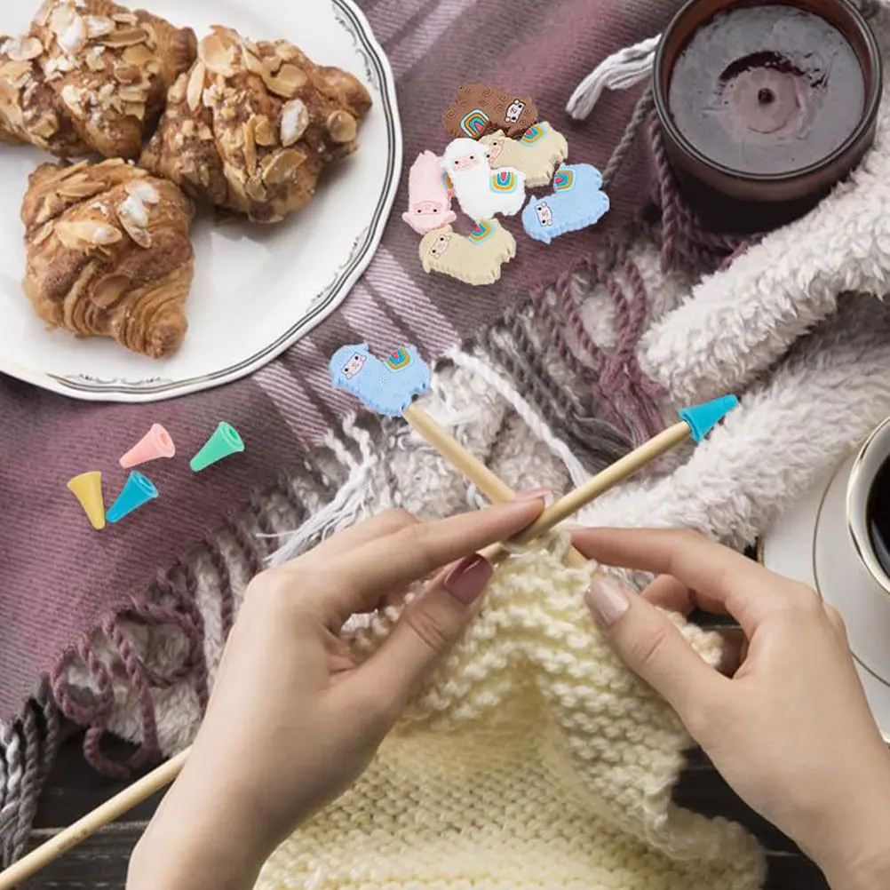 

1Set Alpaca Cone Shaped Knitting Needle Stoppers Colorful Silicone Tip Protectors Essential Knitting Accessories for Sewing DIY