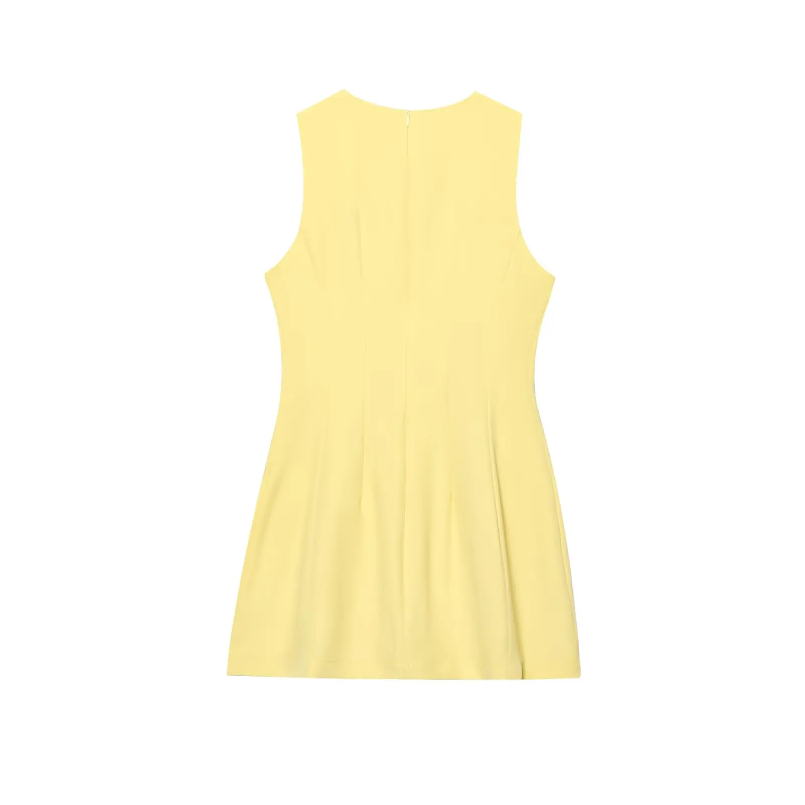 Vestido Curto Fuzzy F Novo de Outono Estilo Casual Cor Pura Saia em A Fibra de Poliéster Sem Mangas Gola Redonda com Z...