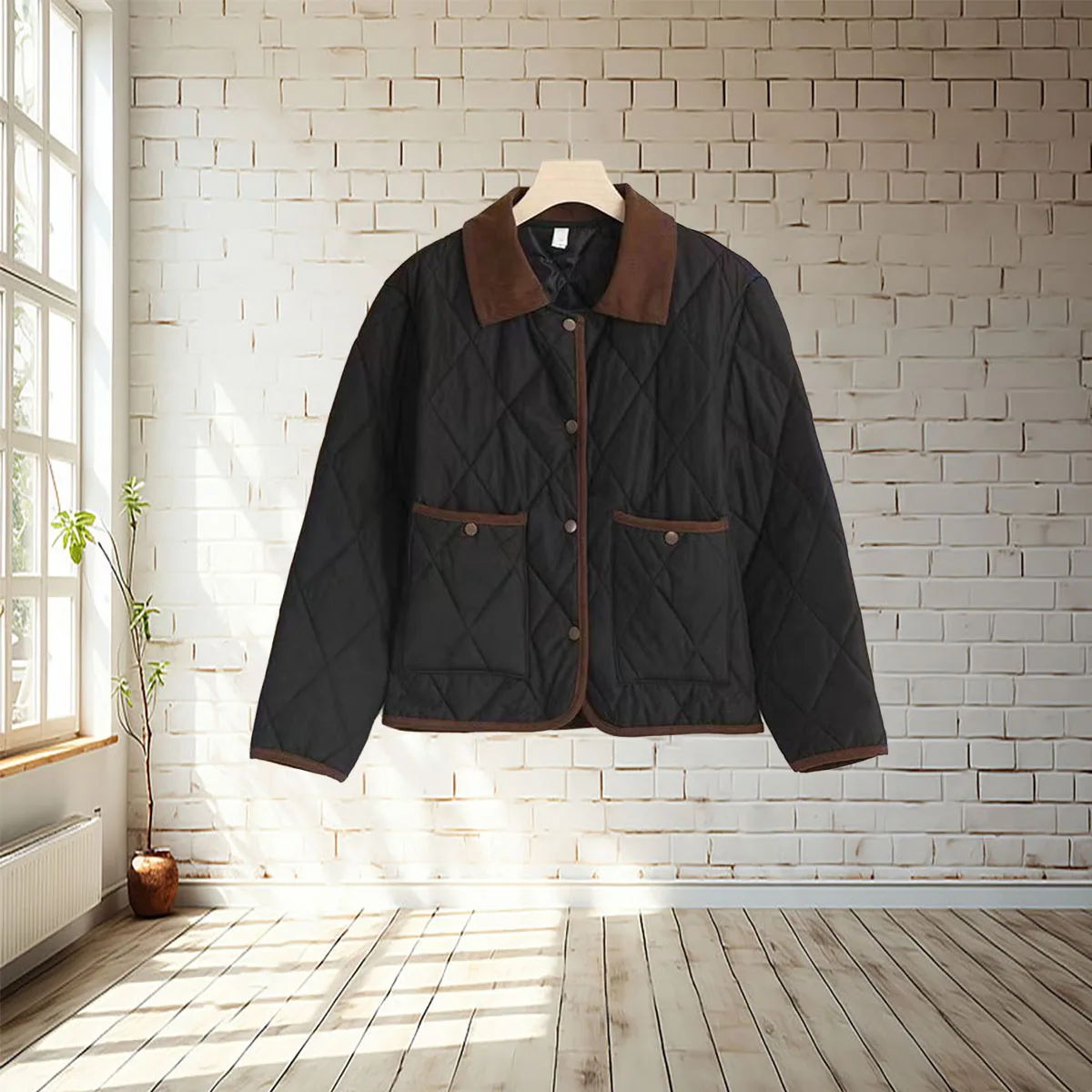 秋と冬の女性向けの韓国風コントラストカラーのコットンジャケット、短くて短い、厚くて多用途なジャケット