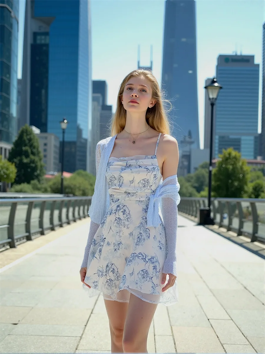 فساتين شيفون صغيرة مُزينة بنقشة الزهور باللون الأزرق السماوي للنساء عتيقة من Preppy Academia المحكمة الفرنسية الأدبية الفنية الأنثوية الكلاسيكية الأنيقة