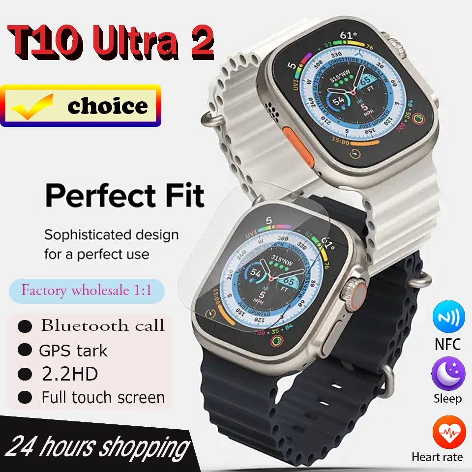 T10 울트라 2 스마트 워치 남성용 49mm 시리즈 9, 2.3 인치 AMOLED 스크린, NFC 나침반 방수, 애플 워치 스마트워치, 2024 도매 신제품 