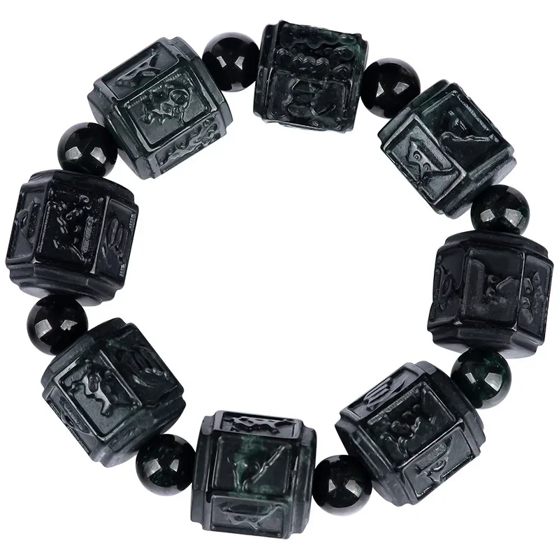 

Burmese Jade Bracelets Women Fashion Natural Amulet Talismans Stone Gemstone Black Carved Jadeite Charms Emerald Jewelry