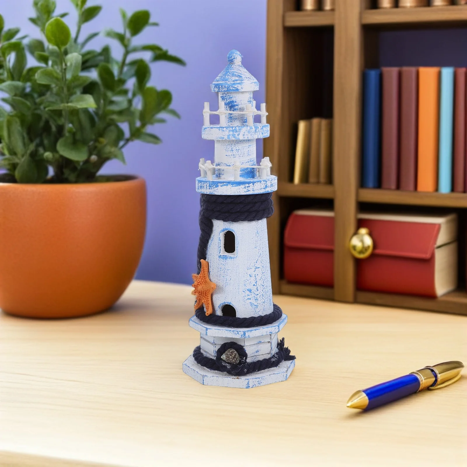 

Mediterranean Lighthouse Ornament Vintage Wooden Miniature Nautical Style Decorative Sculpture For Home Coastal Ocean Beach