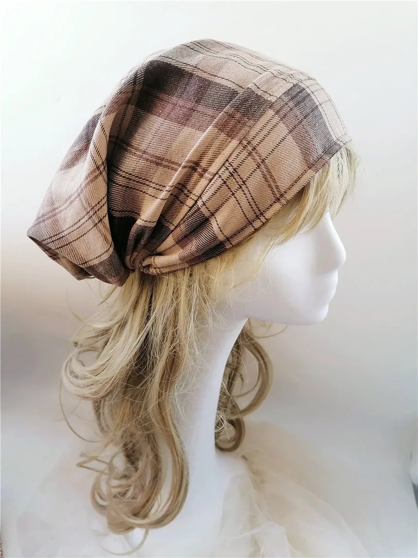 

Brown Plaid Hats Womens Hats Girls Bonnet Bohemia Caps Vintage Headpiece Medieval Maid Hat Beanie