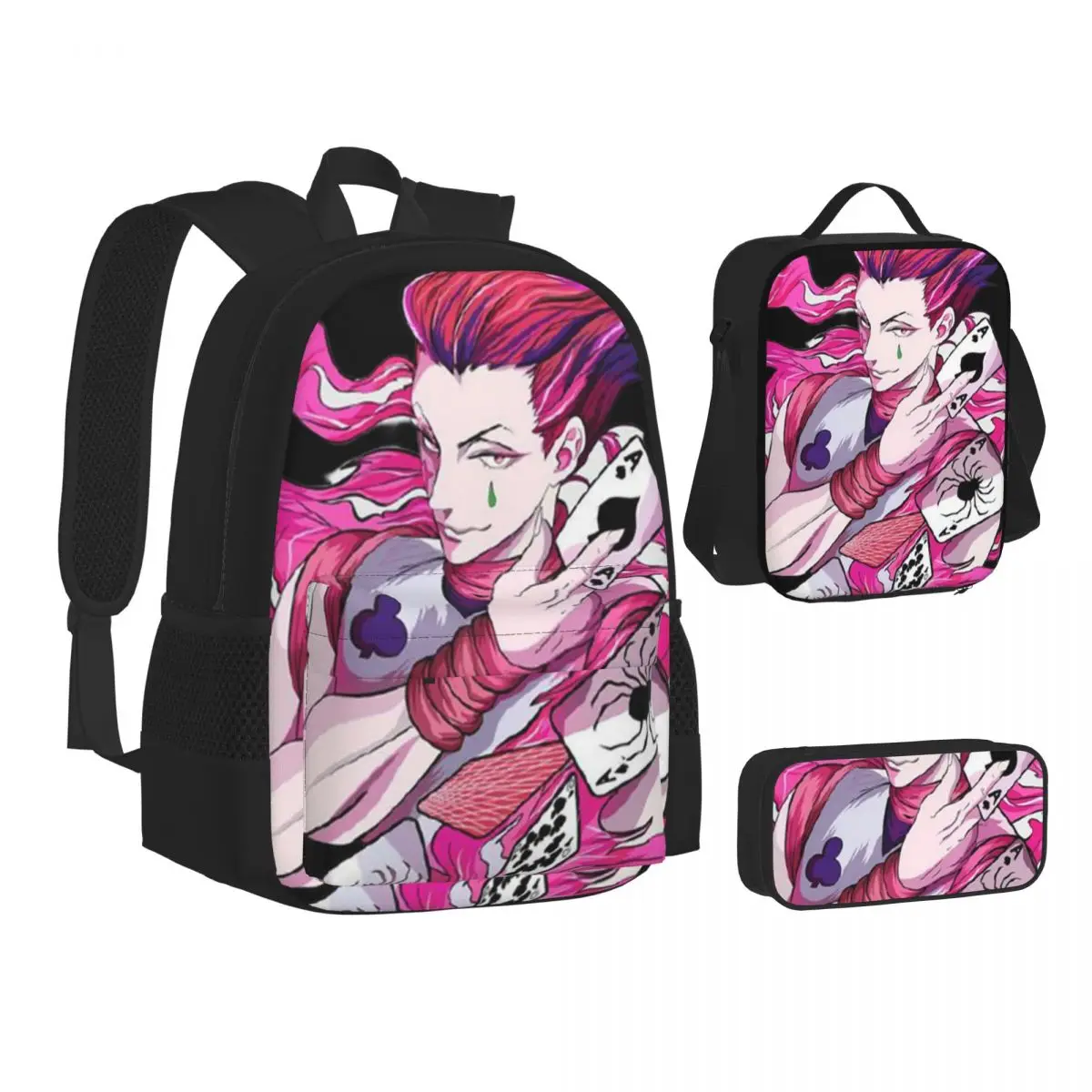 Hisoka HunterXhunter Backpacks Boys Girls Bookbag Students School Bags Kids Rucksack Lunch Bag Pen Bag Three-Piece Set