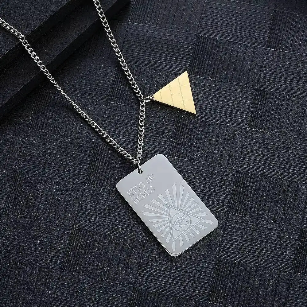 Eye of Horus Egyptian Pyramid Triangle Pendant Necklace Men Punk Rock Jewelry Gift In Stainless Steel