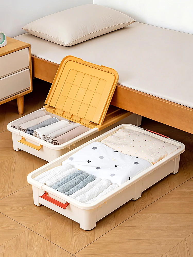 home-use-plastic-storage-box-with-wheels-and-cover-for-clothes-toys-books-student-dormitory-good-things-simple-style-no-shelf