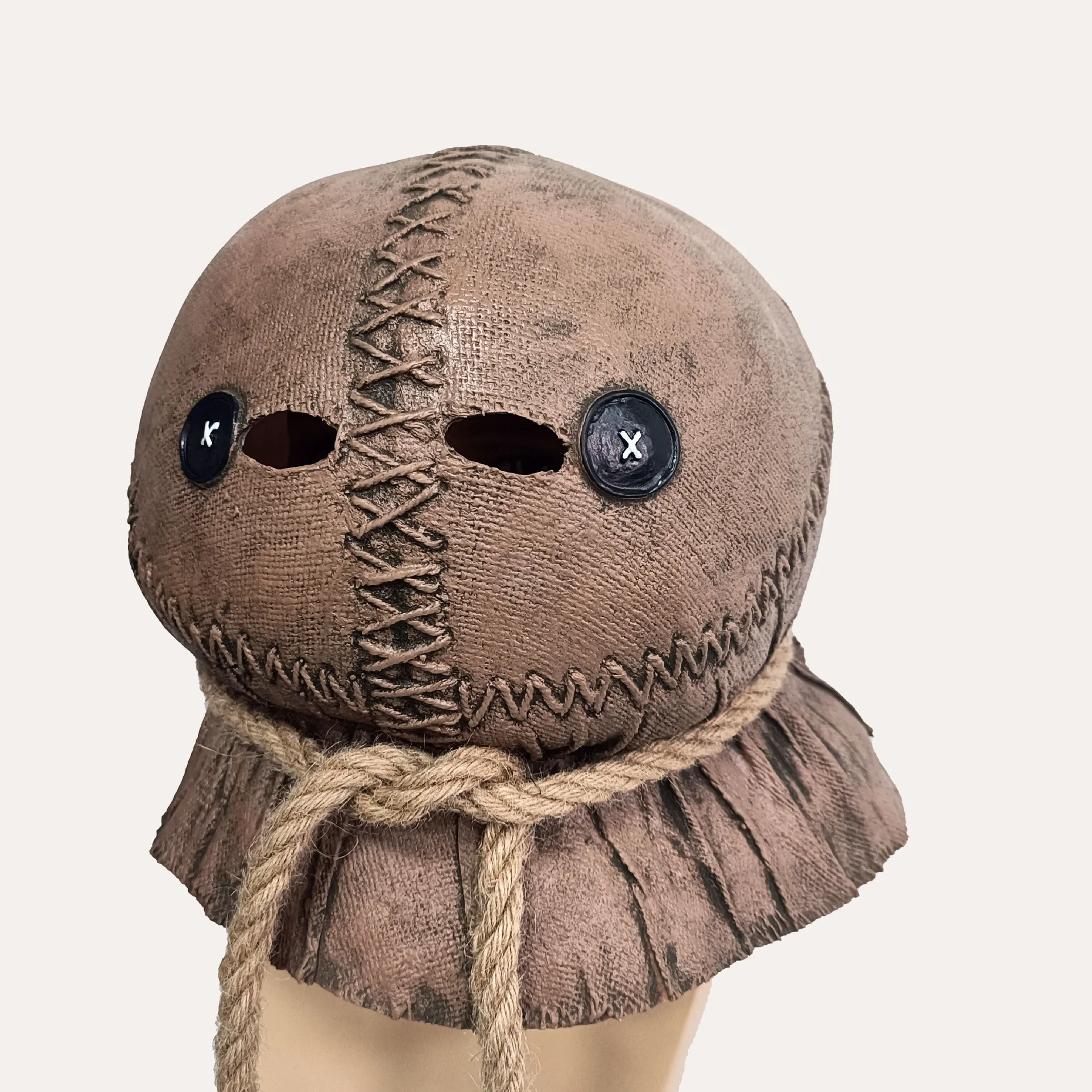 Vollkopfmaske aus Latex mit Jute-Textur, Horror-Charakter-Kopfbedeckung für Erwachsene, Halloween-Cosplay-Requisiten – Detail 4