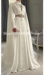 Ivory Muslim Women's Wedding Dresses Caftan White Appliqued Prom Dresses Bridal Gowns Cape Long Sleeve Vestidos De Novia