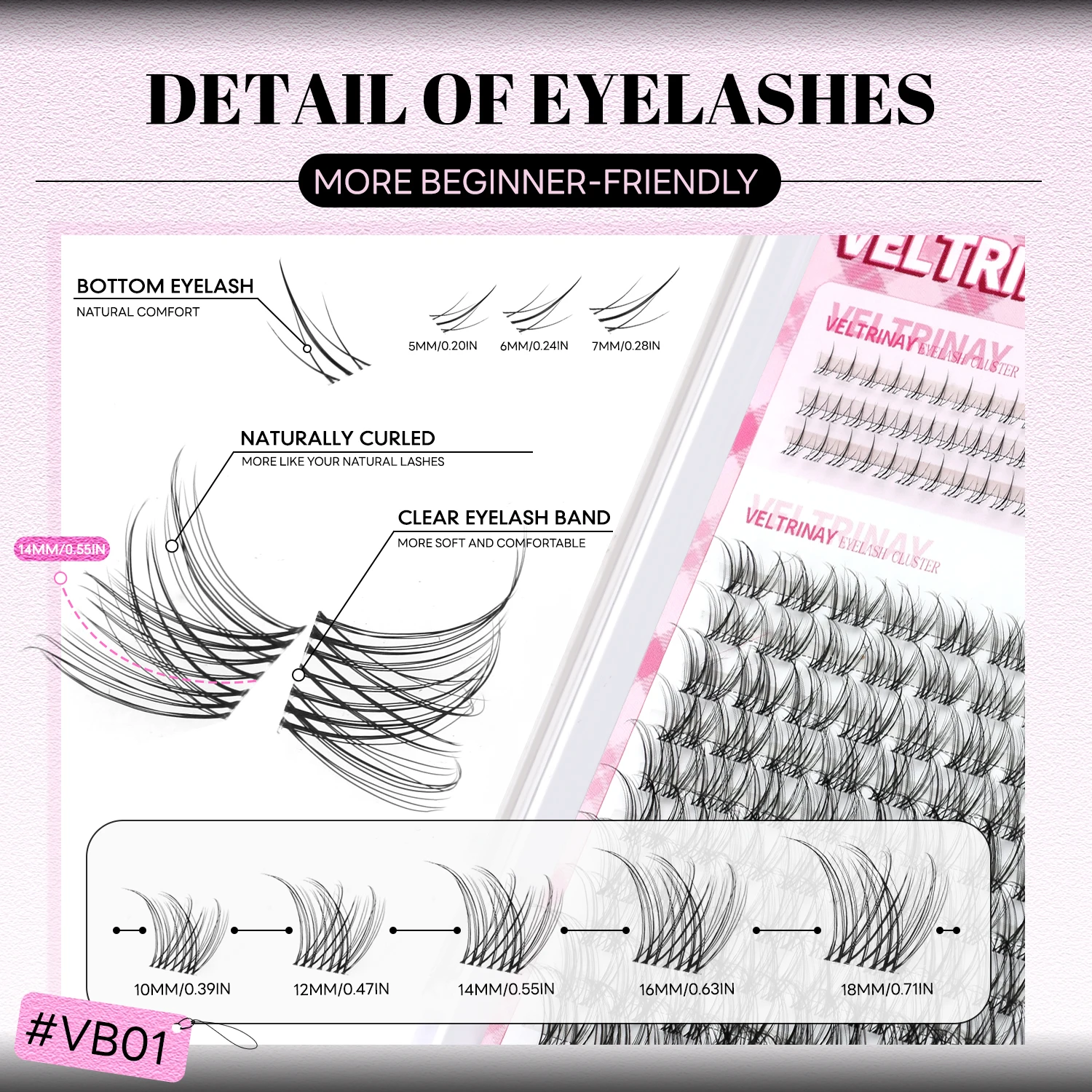 Veltrinay Lash Clusters Invisible Band Eyelash Clusters Upper & Bottom Eyelashes Eye Lashes Natural Look DIY Eyelahes Makeup