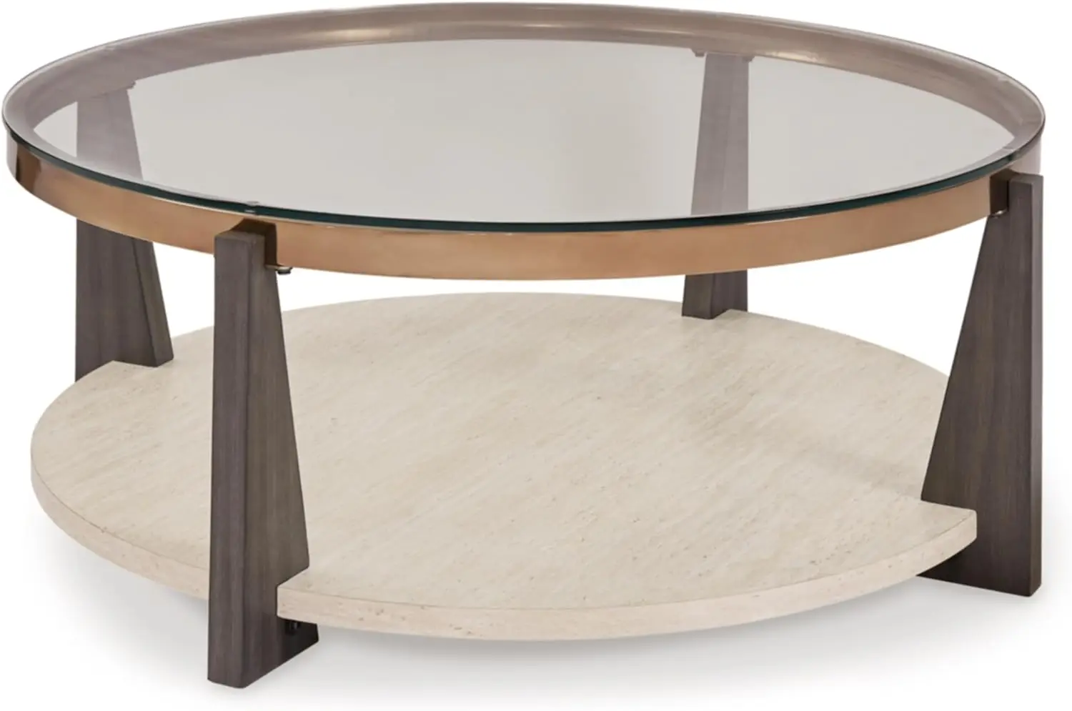 

Round Glasstop Coffee Table Gray Brown Gold
