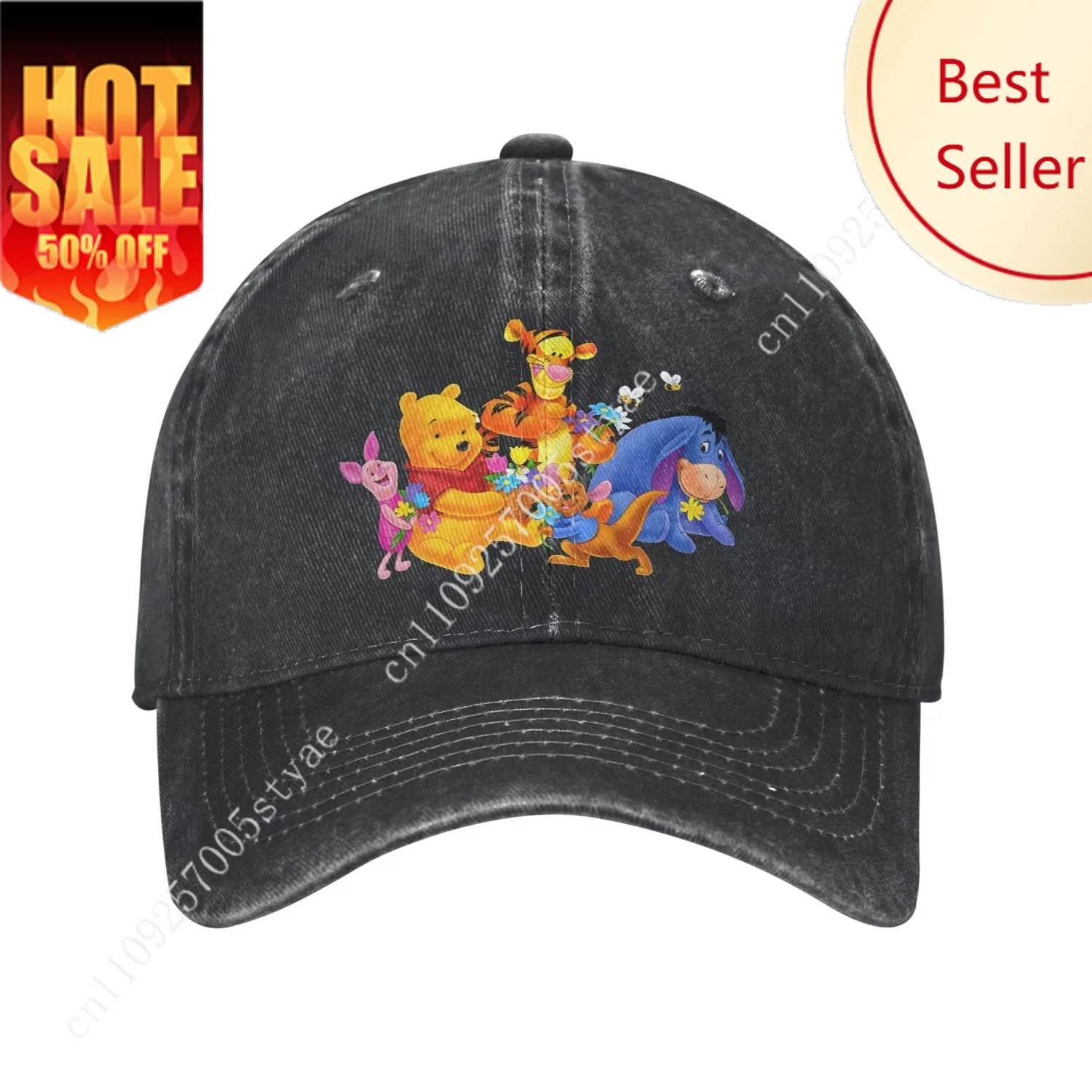 

Winnie The Pooh Cartoon Piglet Washed Baseball Cap Classic Sun Hip Hop Hats Spring Unisex Men Running Hippie Baseball Caps