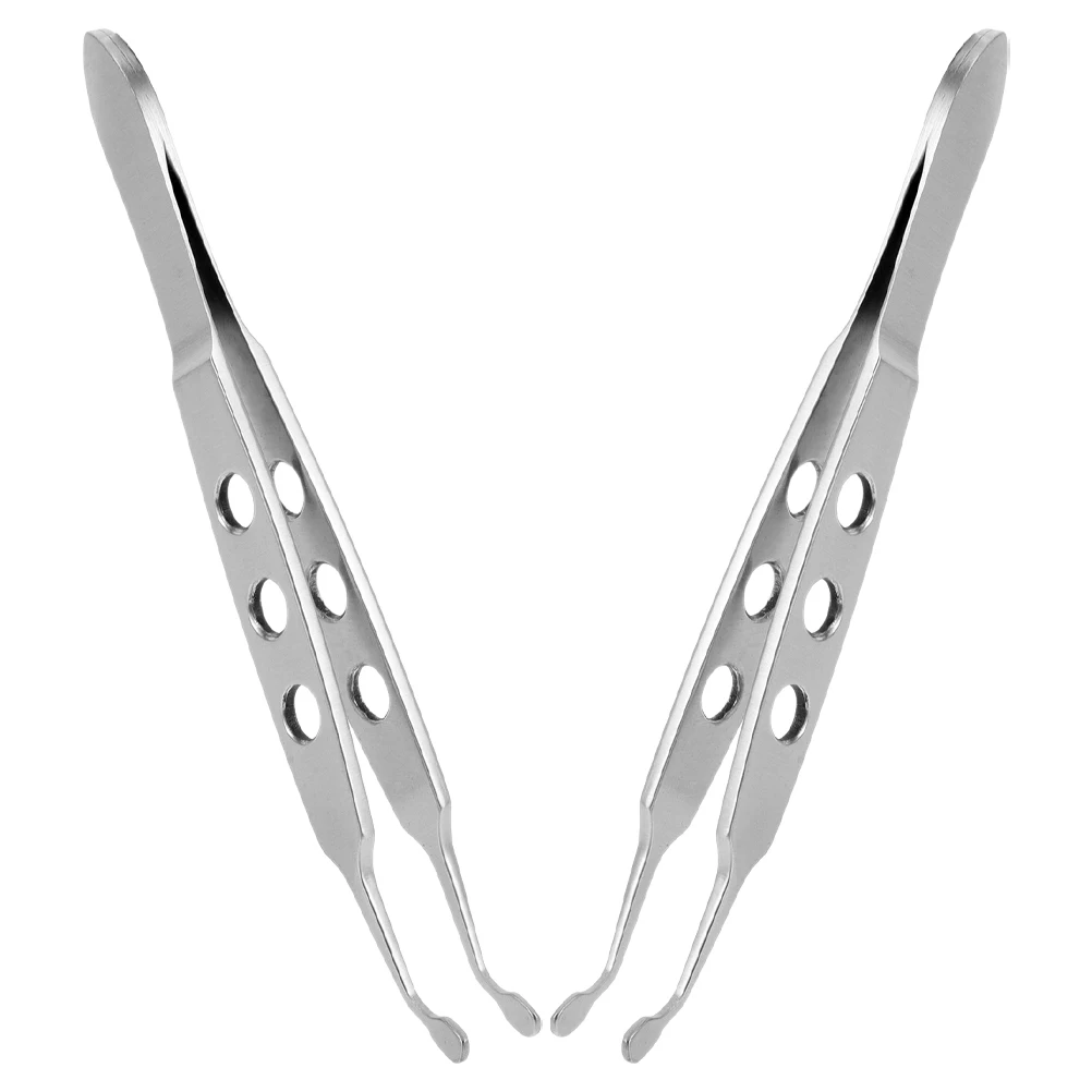 

2 Pcs Tweezers Eyelid Expressor Massage Tool Plate Care Forceps Silver Clip Treatment