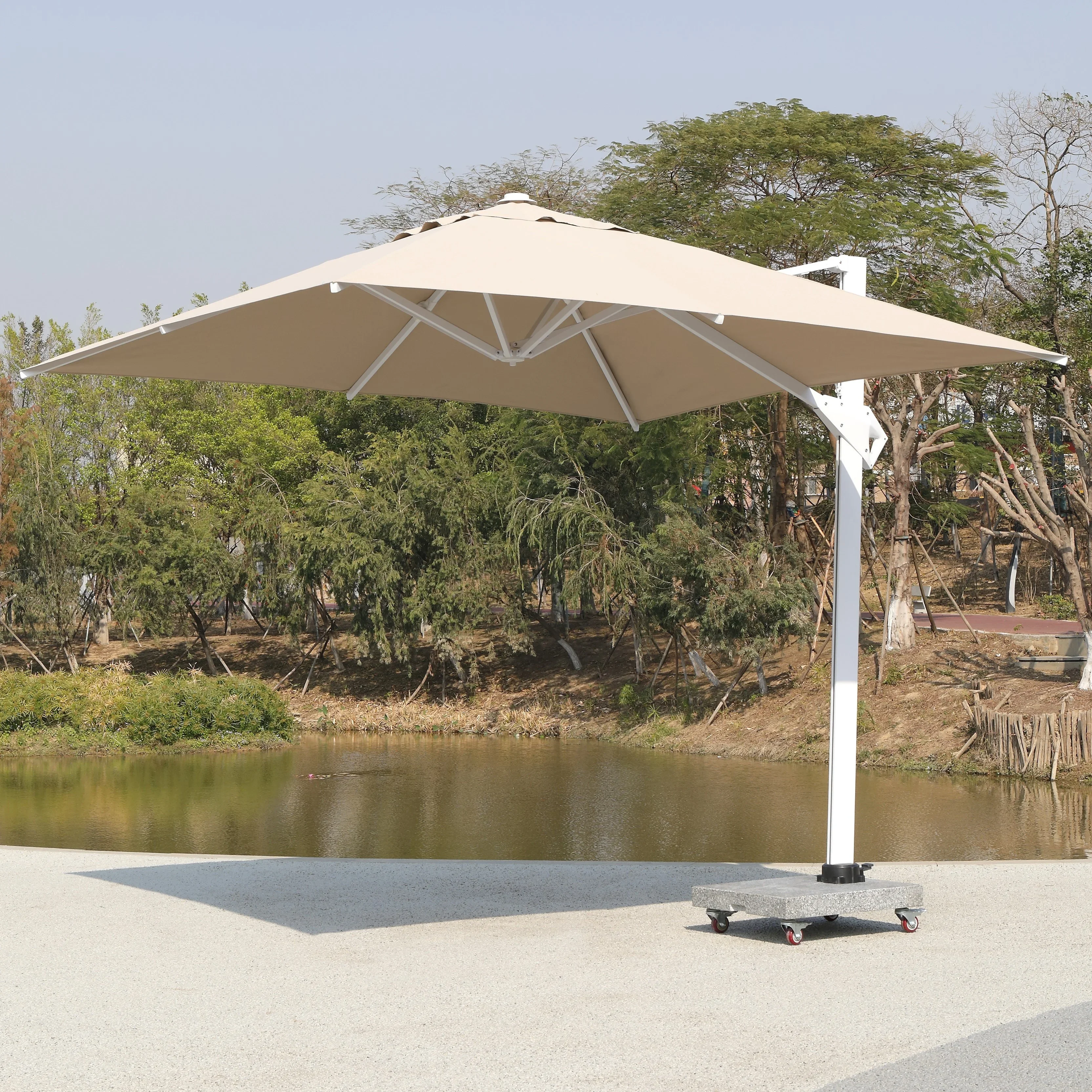 new arrival outdoor beach patio customized golf automatic folding garden parasol big large 3m orange umbrella with wheels