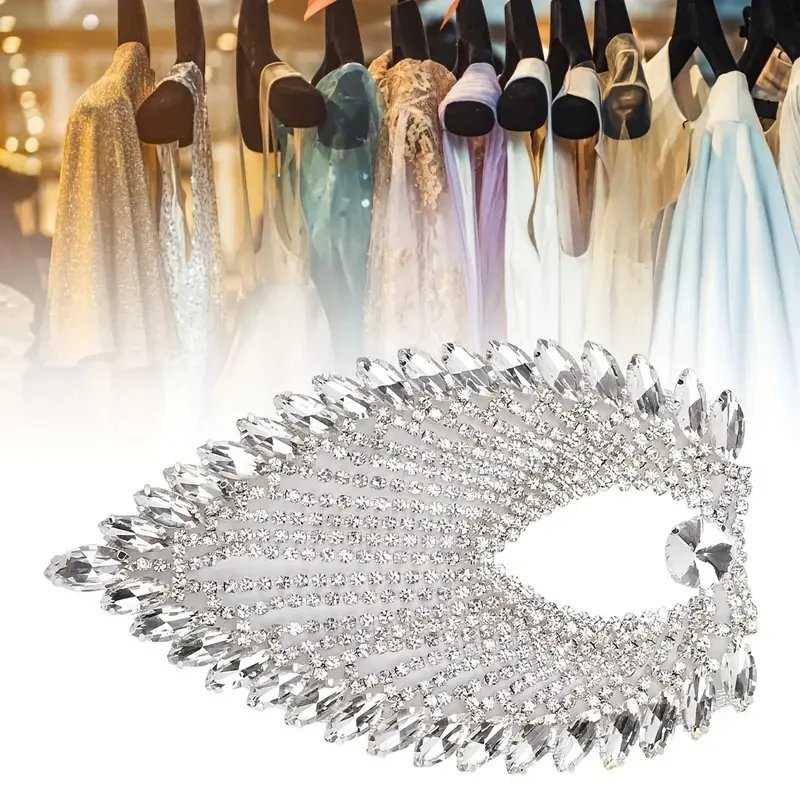 High Quality Sew On Shoulder Tassel Applique Clear Crystal Rhinestone Applique Wedding Dress Decoration