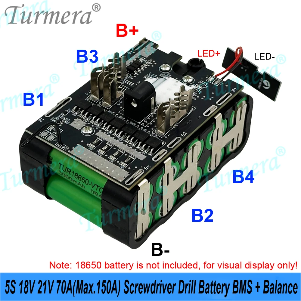 Turmera 18V 21V Screwdriver Battery Case 5X 10X 15X 20X 18650 Cores 50A New 70A Balance BMS Weld Nickel Set for Makiita Battery view 2