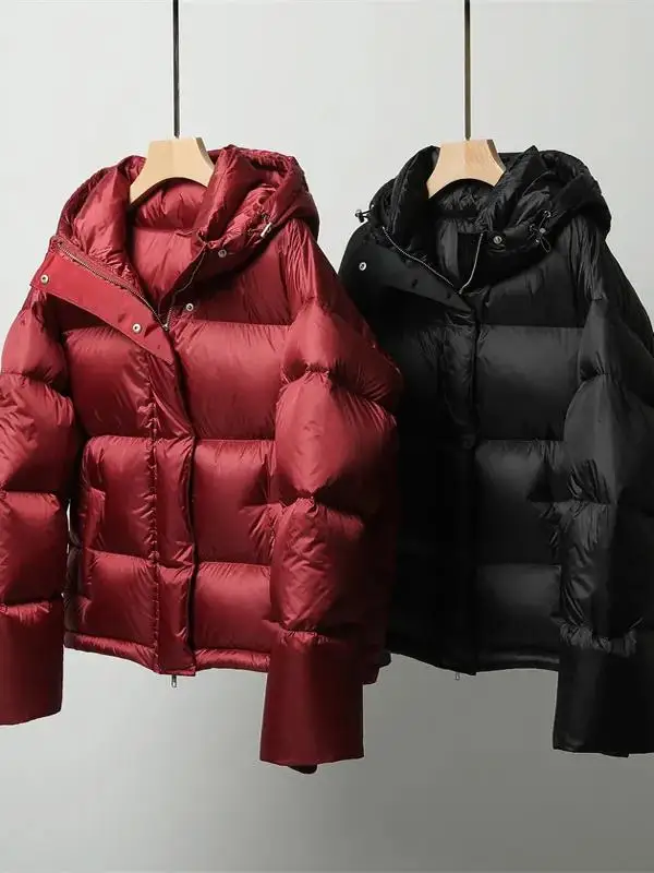 

Куртка Ankela Red Cotton, женская короткая утепленная зимняя куртка нового стиля, модная верхняя одежда в корейском стиле, свободный крой, с капюшоном, на молнии