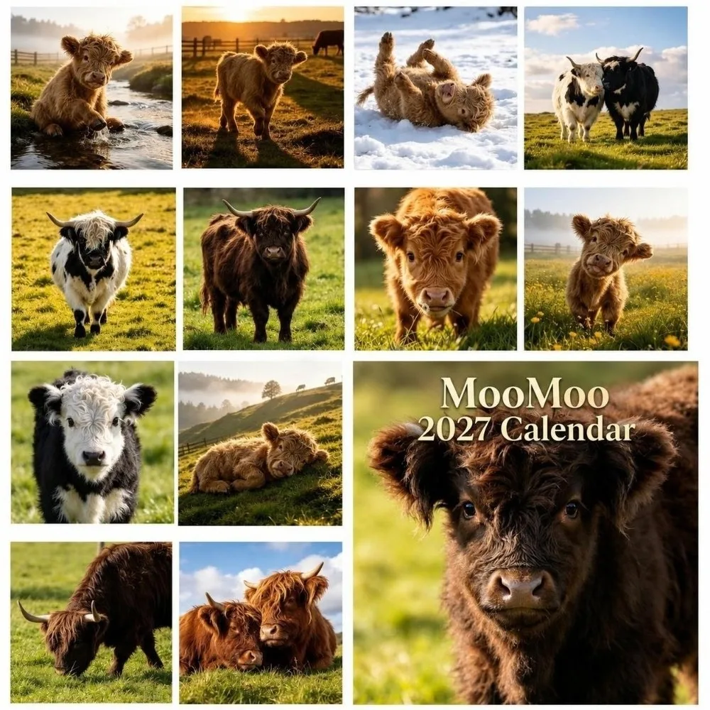 2027 Wall Calendar Cartoon Cow Jan 2027- Dec 2027 Hanging Wall Calendar Yearly Hanging Design 2027 Calendar for Office