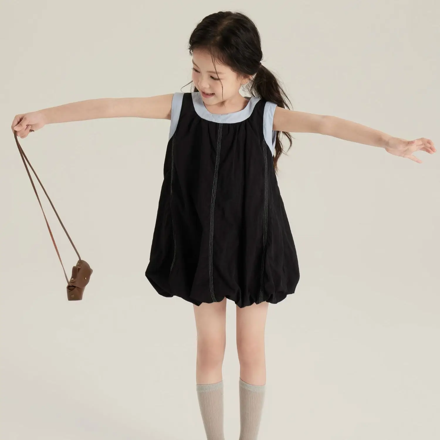 

Girl Dress Summer 2025 New Casual Holiday Two-piece Fashion Sleeveless Loose Pumpkin Skirt