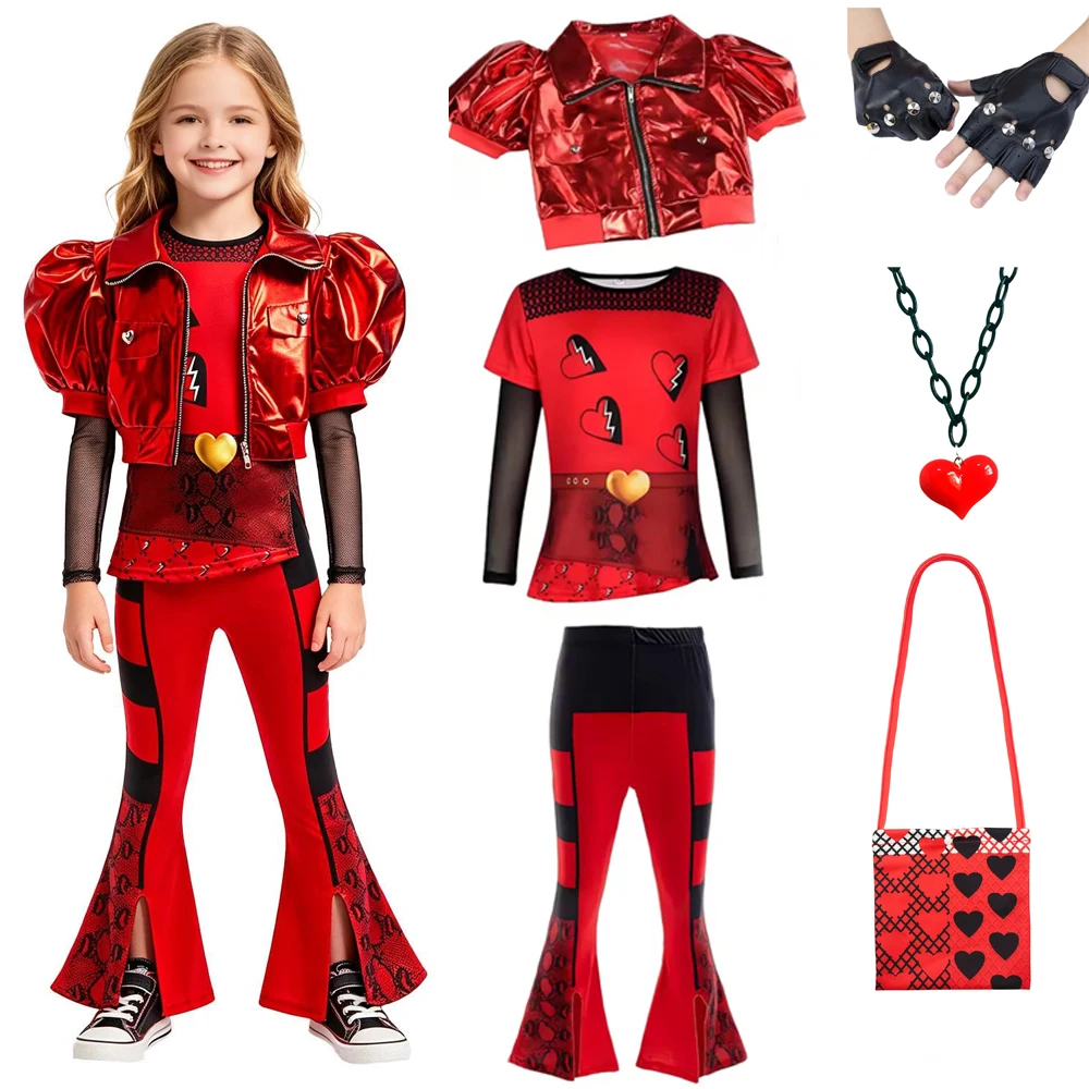 Rotes Kostüm für Mädchen mit Roter Perücke Kinder-Halloween-Cosplay Geburtstags-Jumpsuit Halloween-Kostüme für Kinder Verkleidung