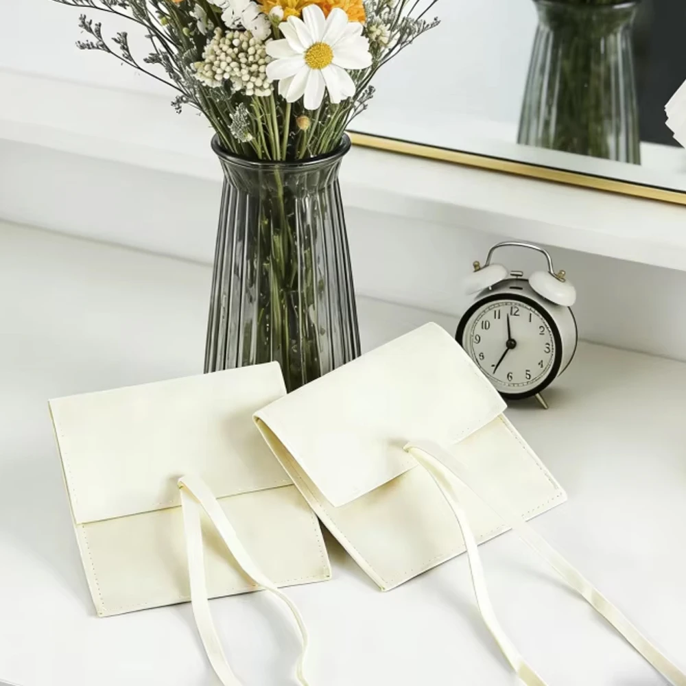 

10Pcs Jewelry Packaging Bag 6x6cm 8x8cm Envelope Beige Microfiber Pouch DIY Travel Bracelet Earring Rings Storage Suede Bags
