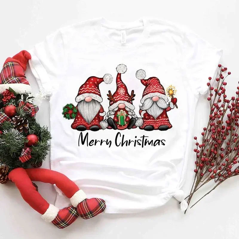 Y2k Shirt Gnomes Merry Christmas Aesthetic T-shirts Black RED Tshirts Oversized T Shirt Vintage Streetwear Summer Y2k Tops Tees images - 6