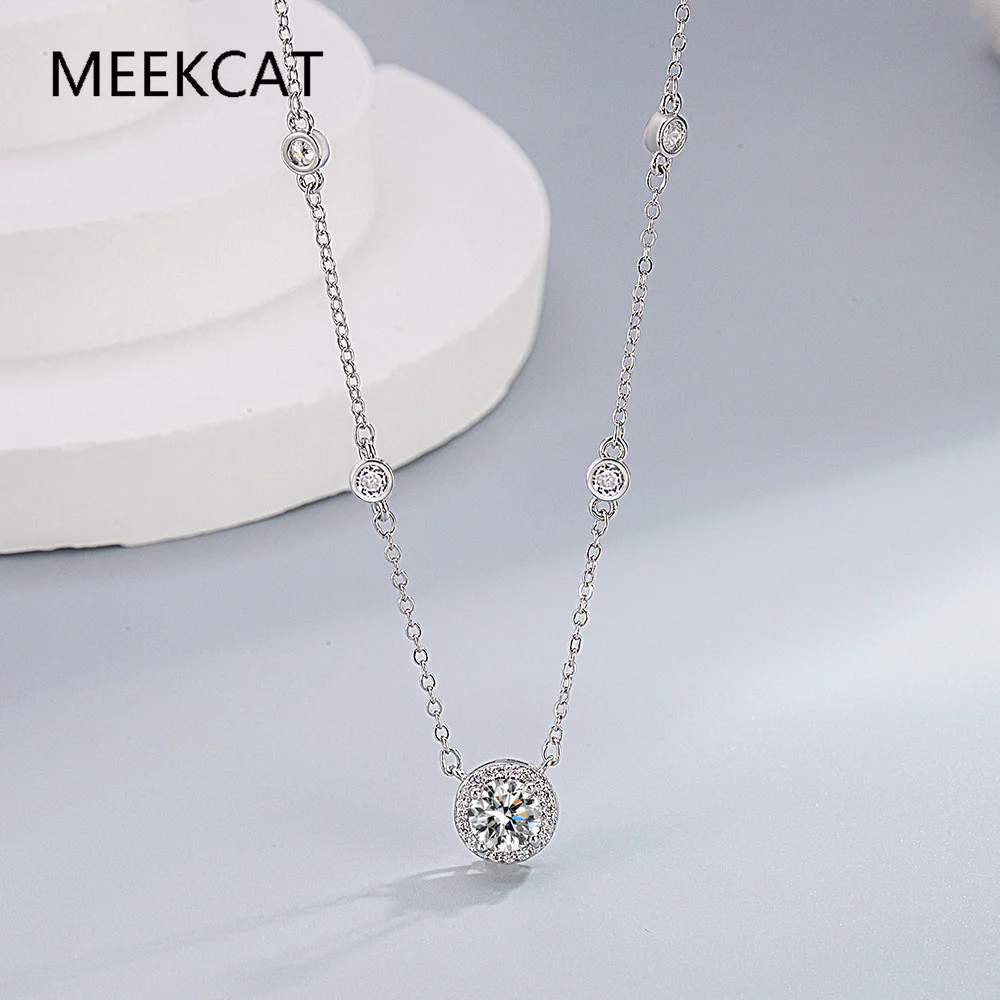 1/2/3CT Moissanite Necklaces for Women 925 Sterling Silver Round Halo Lab Diamond Pendant NeckChain Female Jewelry Choker Gift