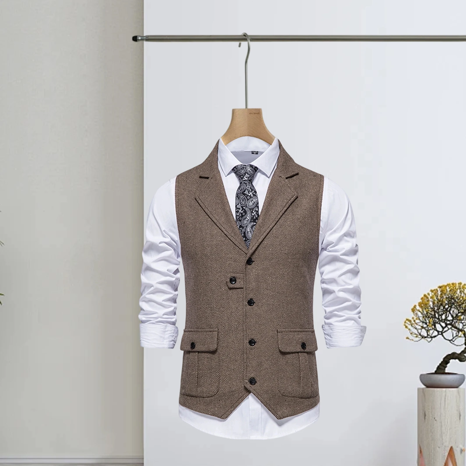 

Men's Suit Vests Lightweight Vintage Casual Single-Breasted Tuxedo Waistcoat Formal Dress Vest for Office Workwear
