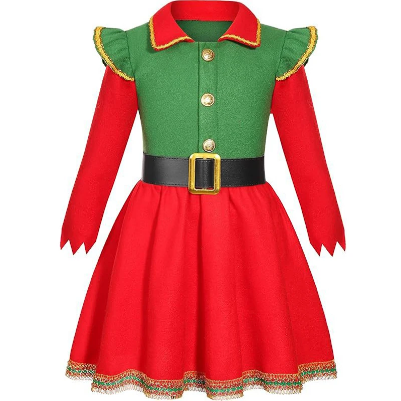 2026 Christmas 4-12 Years Girls Dress Santa Claus Dress Up+Hat+Socks+Shoe 4Pcs Suit For Boys Christmas Carnival Party Costume