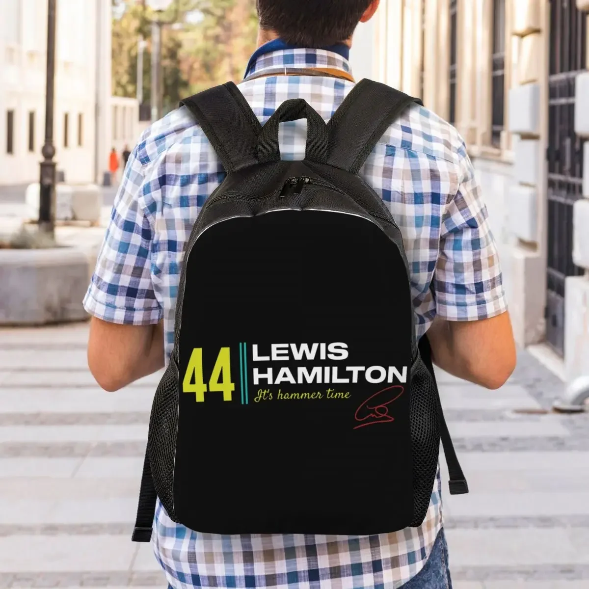 Custom Lewis Motorsport Backpack for Girls Boys 44 Car Racing College School Travel Bags Women Men Bookbag Fits 15 Inch Laptop