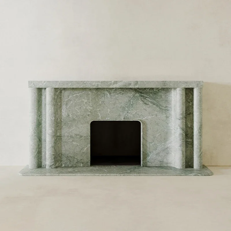 #Dream Home Artistic Green Marble Fireplace Unique Fluted Vertical Column Mantel Solid Stone Luxury Fireplace Surround