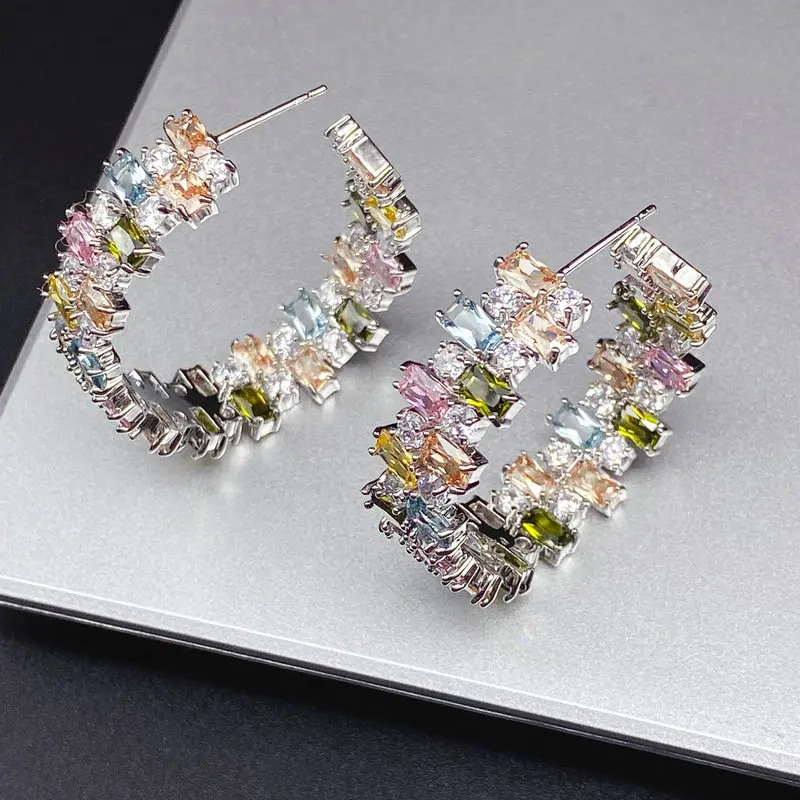 

Bilincolor Multicolor Cubic Zirconia Fashion Rainbow Earring for Women