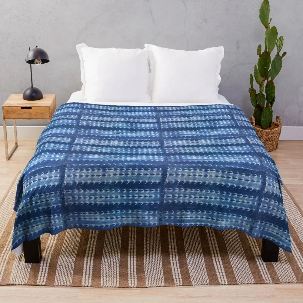 Mud cloth Indigo 3 Throw Blanket Multi-Purpose Luxury Throw Soft Plush Plaid Blankets