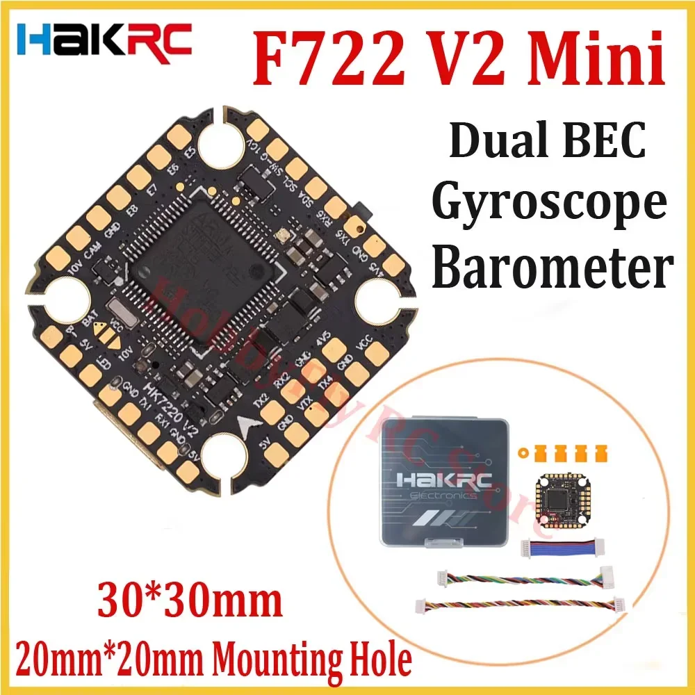 AvaCoreHAKRC F722 V2 Mini Flight Controller 5V/10V Dual BEC Barometer Dual Gyroscope 20x20MM 2-6S Suitable For RC FPV Freestyle