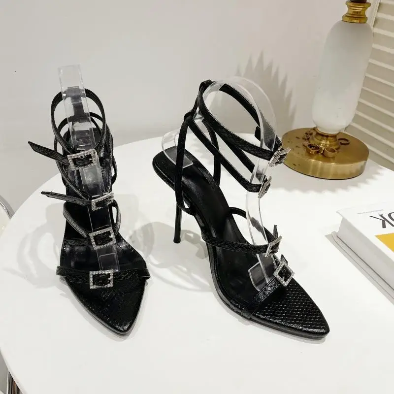 

2023 Women Sandals 8CM Platform High Heels Sexy Ankle Strap Open Toe Party Dress Wedding Shoes Plus Size