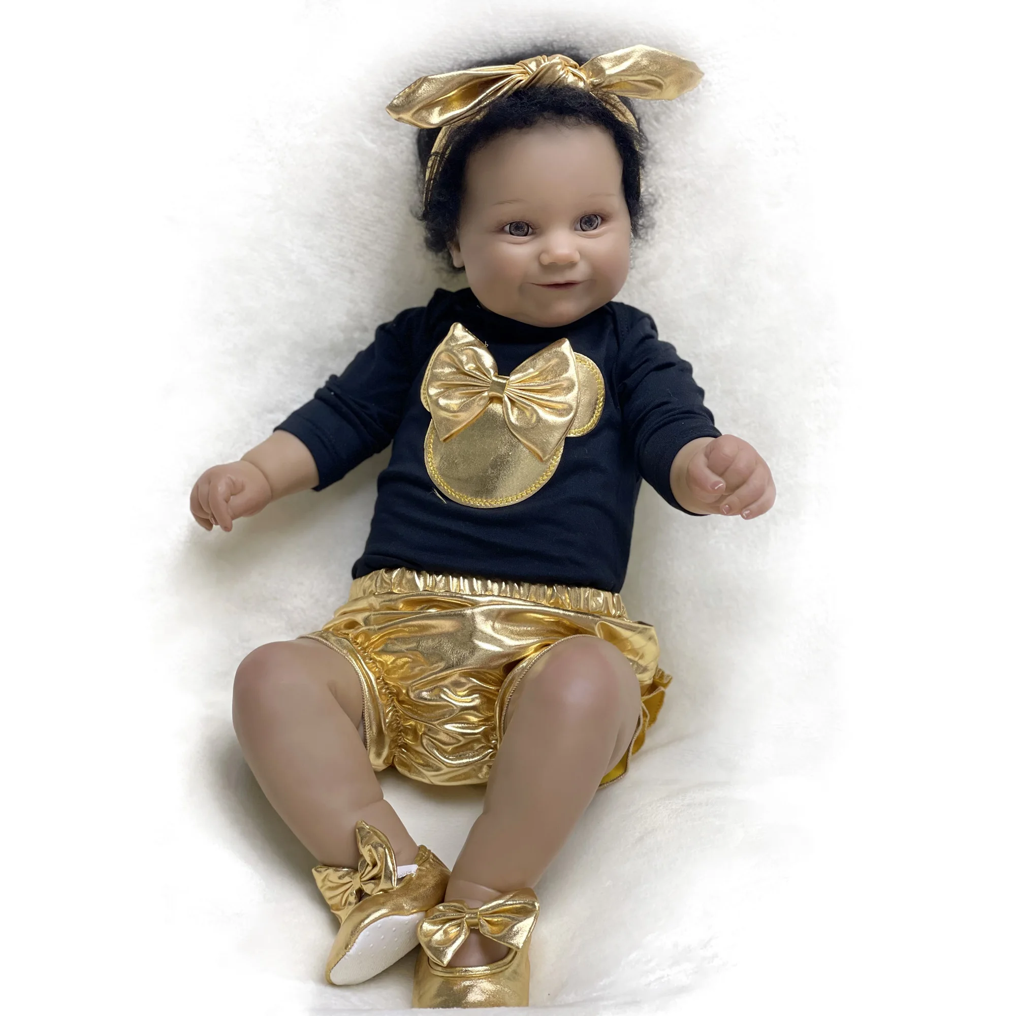 

Bebé Reborn Dolls 20-24" Maddie Black Skin Handmade Painted Lifelike Reborn Doll With Rooted Hair Baby Dolls Muñecas Para Niñas