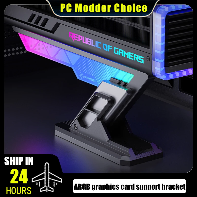

Graphics Card Holder ARGB Creative Aluminum GPU Bracket, 75-125mm Height Adjustable Support M/B AURA SYNC, Black/Silver GP-Z