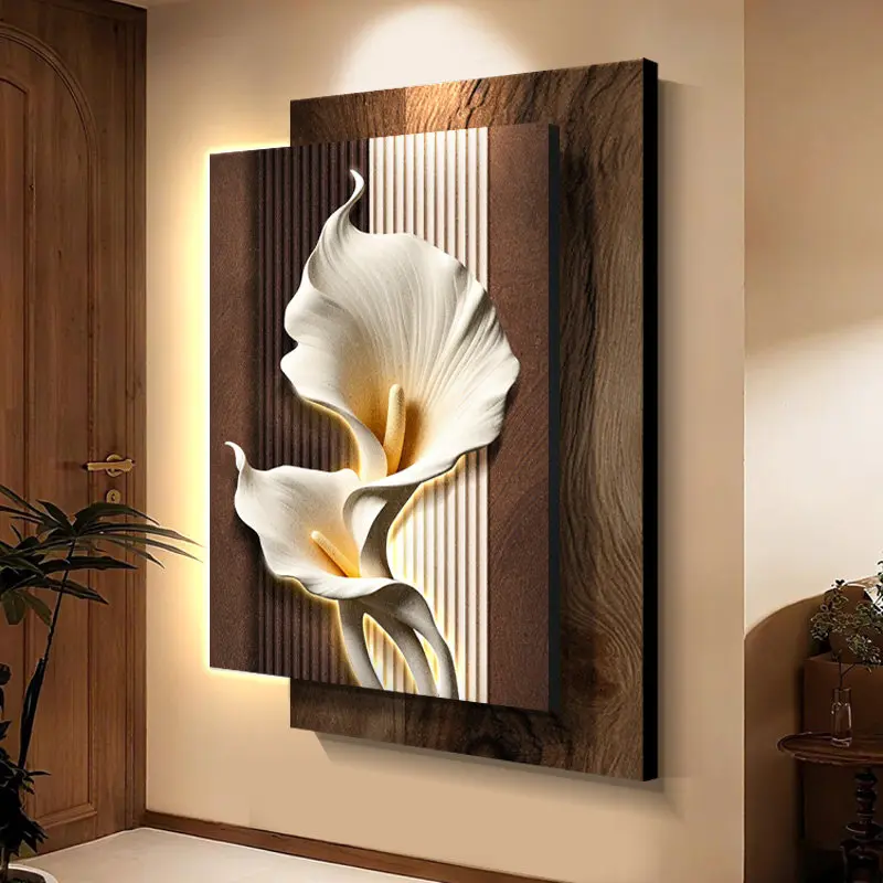 Middle ancient style entrance hall decoration painting with lights, three-dimensional sandstone French floral corridor mural
