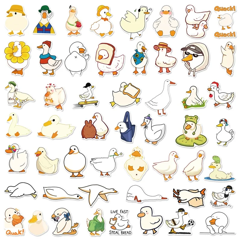 10/30/50PCS Kawaii White Duck PVC Sticky Sticker Aesthetic DIY Decoration Scrapbooking Hand Accounting Supplies